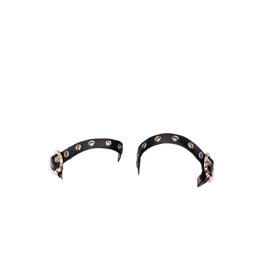 Women's ballet flats Eos Gold and Silver Grommet thick strap with Gold Buckles in Black